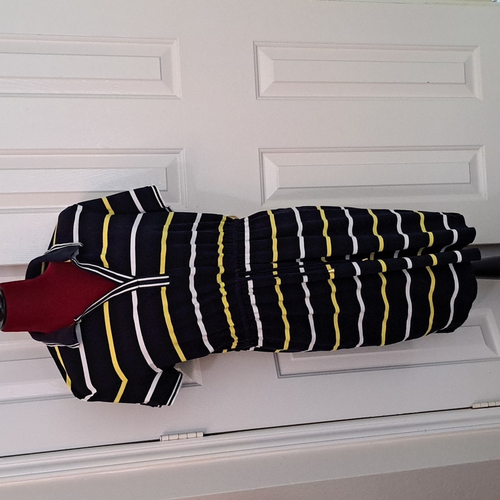 Jones New York Navy and Yellow Striped Midi polo shirt dress
